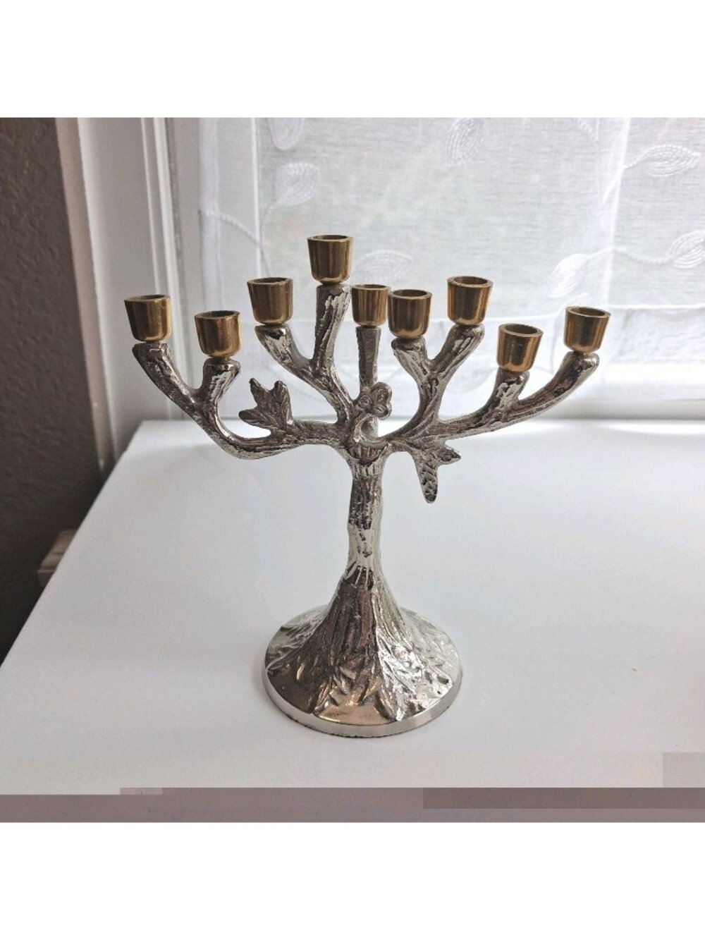 Menorah Israel Silver and Gold tone Tree Branch 5"